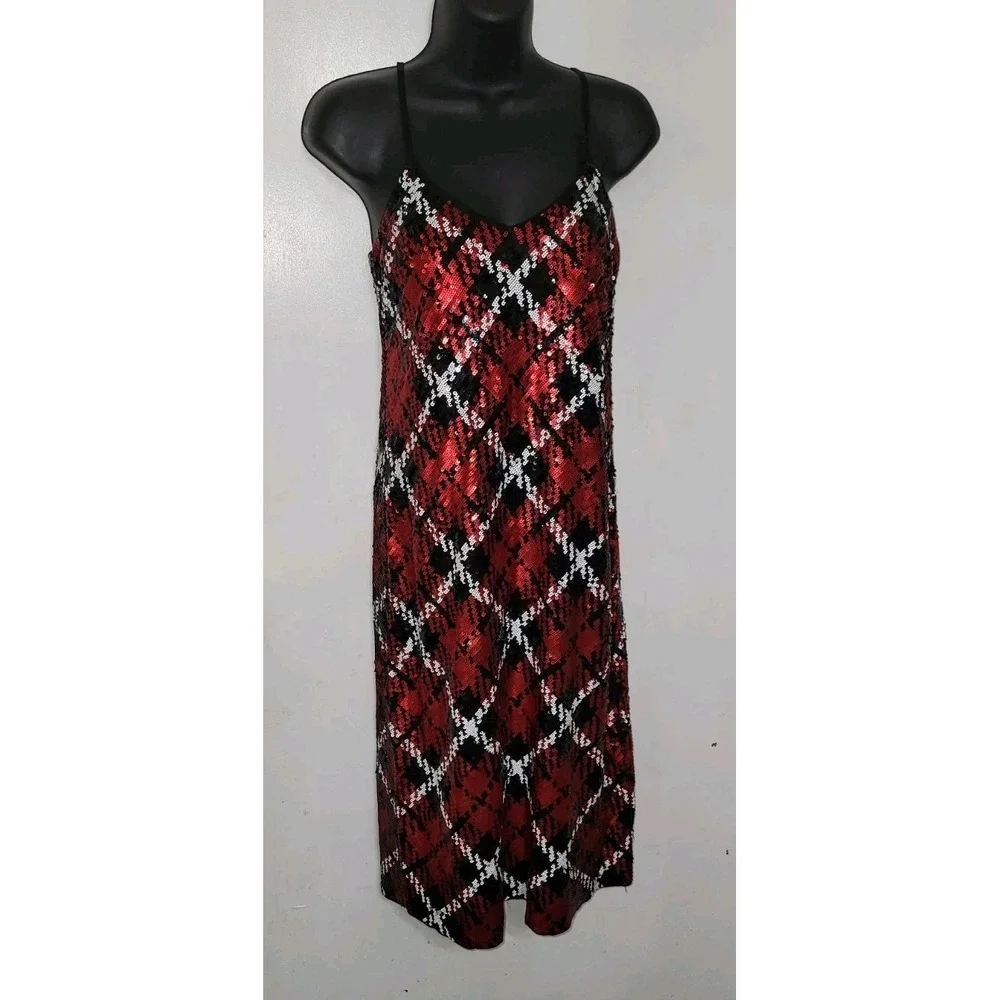 Michael Michael Kors Sequined Slip Dress Plaid Red And‎ Black Size XS